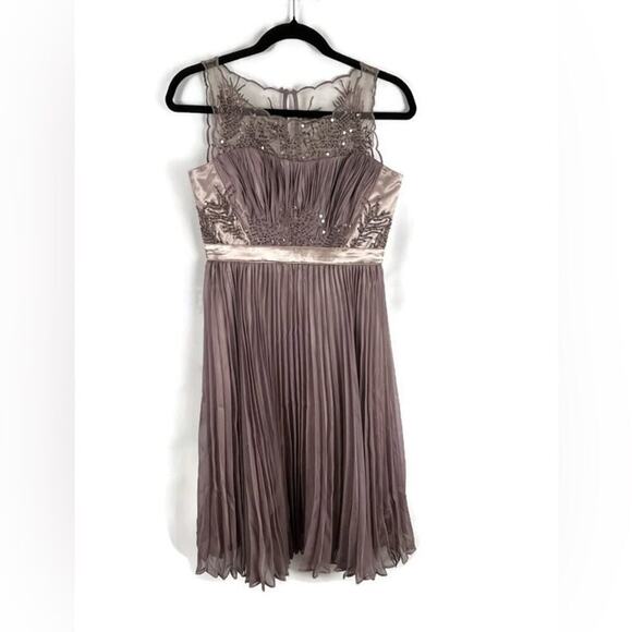 ASRI Fairy Prom Pleated 100% Silk Mauve Mini Dress, Size 2, Satin & Sequins - Picture 1 of 5